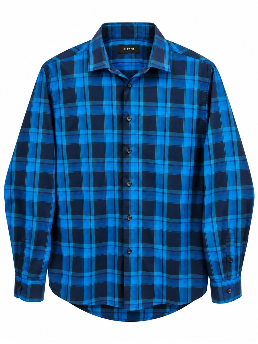 Alfani Men's Blue & Navy Plaid Button-Down Shirt – Size Large